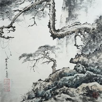 Peinture Pines par Du Mingxuan | Tableau Figuratif Aquarelle, Encre Nature, Paysages