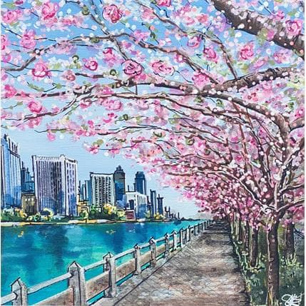 Peinture Les Cerisiers de New York par Touras Sophie-Kim  | Tableau Figuratif Paysages, scènes de vie, Urbain