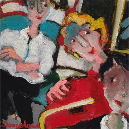 Peinture Robe rouge dans le métro par Doucedame Christine | Tableau Figuratif Acrylique Scènes de vie