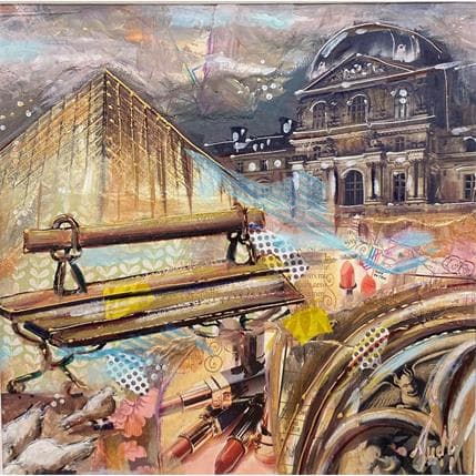 Peinture Louvre la nuit par Aud C | Tableau Figuratif Urbain