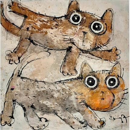 Peinture Deux chats par Maury Hervé | Tableau Figuratif Animaux