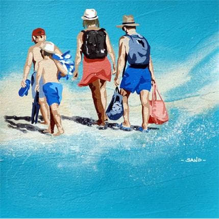 Peinture Barda familial d'août par Sand | Tableau Figuratif Acrylique Marine, Paysages, Scènes de vie