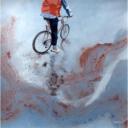 Peinture Bicyclette iodée en mai par Sand | Tableau Figuratif Acrylique Marine, Paysages, Scènes de vie