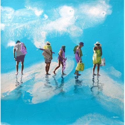 Peinture Aoutiens sur plage par Sand | Tableau Figuratif Acrylique Marine, Paysages, Scènes de vie