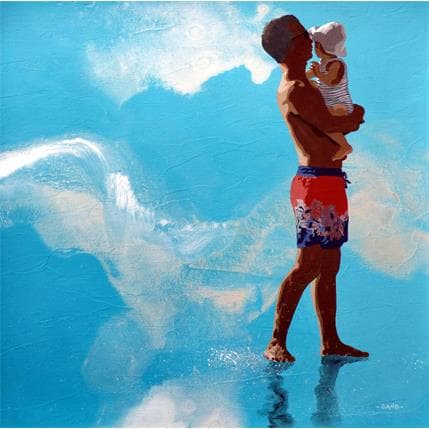 Peinture Contre-jour de papa iodé par Sand | Tableau Figuratif Acrylique Marine, Paysages, Scènes de vie