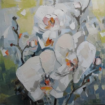 Painting Blooming Orchid by Lunetskaya Elena | Painting Figurative Oil Landscapes
