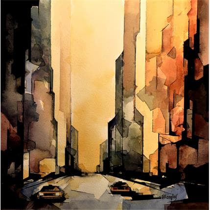 Peinture NEW YORK par Langlois Jean-Luc | Tableau Figuratif Aquarelle Urbain