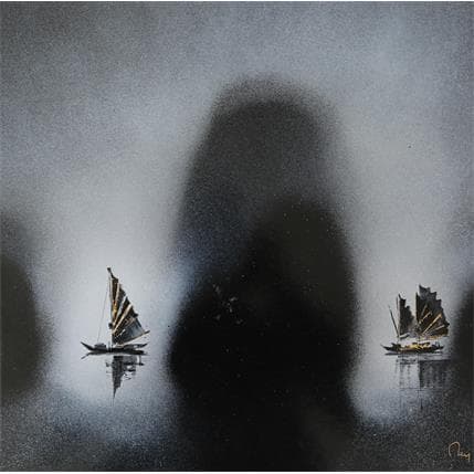 Peinture Misty par Rey Julien | Tableau Figuratif Acrylique, Carton Marine, Noir & blanc