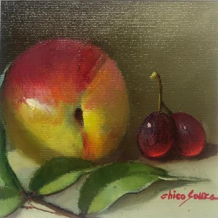 Peinture Pêssego suculento par Chico Souza | Tableau Figuratif Huile Natures mortes