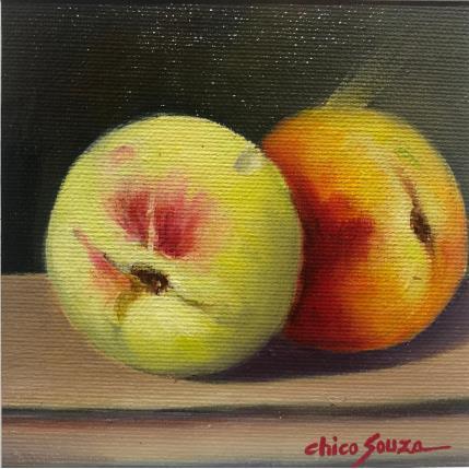 Peinture Two peaches par Chico Souza | Tableau Figuratif Huile Natures mortes