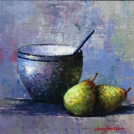 Peinture Green pears par Chico Souza | Tableau Figuratif Huile Natures mortes