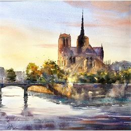 Painting Notre Dame by Jones Henry | Painting  Watercolor