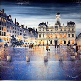 Pintura Lyon sous les parapluies por Dessapt Alan | Pintura Figurative Acrylic, Oil Urban