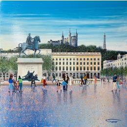 Pintura La Belle Place Bellecour por Dessapt Alan | Pintura Figurative Acrylic, Oil Urban
