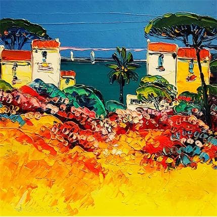 Painting Hameau au pin parasol by Corbière Liisa | Painting Figurative Oil Landscapes, Marine