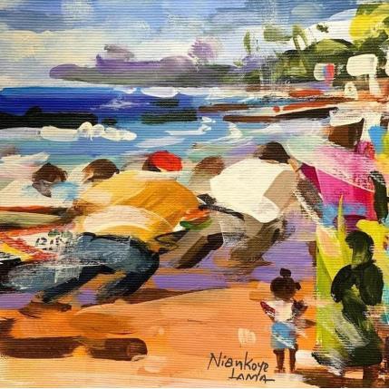 Peinture DEPART DES PECHEURS par Lama Niankoye | Tableau Figuratif Acrylique scènes de vie
