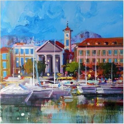 Painting Nice, son vieux Port by Frédéric Thiery | Painting Figurative Acrylic, Cardboard Marine