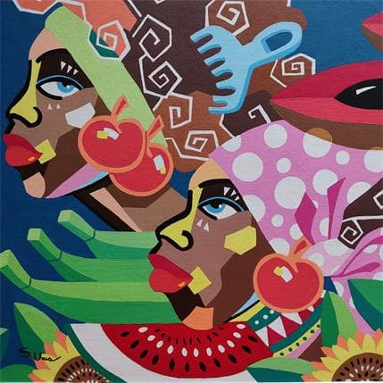 Peinture ENTRE FLORES Y FRUTAS par S.Uria | Tableau Figuratif Acrylique Portraits