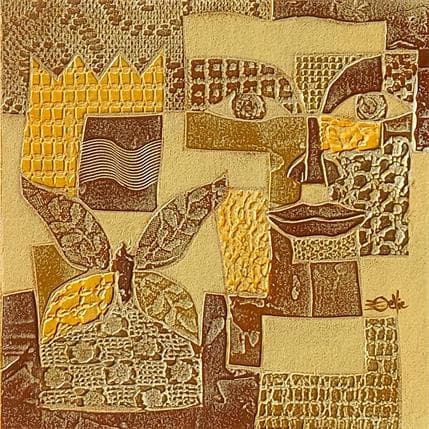 Peinture 6A Totem Or et Jaune par Devie Bernard  | Tableau Matiérisme Acrylique, Carton Portraits, Scènes de vie