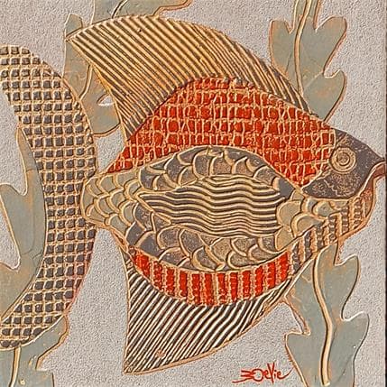 Peinture 2a Poisson Fer et Rouge par Devie Bernard  | Tableau Matiérisme Acrylique, Carton Animaux