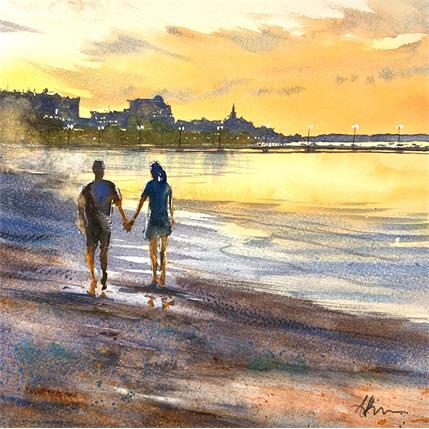 Peinture Arcachon Plage par Jones Henry | Tableau  Aquarelle