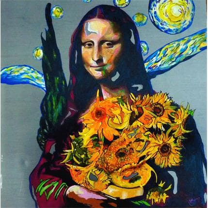 Painting Mona et les tournesols de Vincent by Medeya Lemdiya | Painting Figurative Metal Portrait