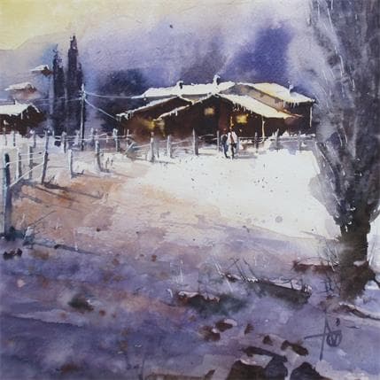 Peinture Première neige en Pyrénées par Abbatucci Violaine | Tableau Figuratif Aquarelle Paysages