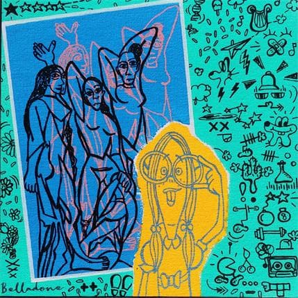 Peinture Les demoiselles de récré par Belladone | Tableau Pop-art Acrylique Icones Pop