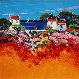 Pintura Les terrasses avec vue sur mer por Corbière Liisa | Pintura Figurative Oil Landscapes, Marine