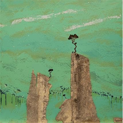 Peinture La Nature et l'Homme  par Lemonnier  | Tableau Matiérisme Acrylique, Upcycling, Zinc Minimaliste, Paysages