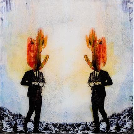 Peinture Los dos senores cactus III par Bofill Laura | Tableau Figuratif Acrylique, Bois Portraits