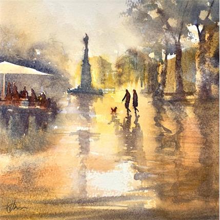 Peinture Dog walk in Old town par Jones Henry | Tableau  Aquarelle