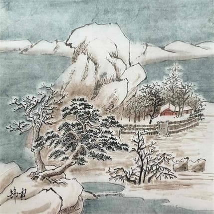 Peinture Île en hiver par Tayun | Tableau Figuratif Encre Paysages