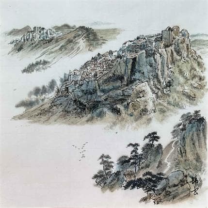 Peinture Les Alpilles par Tayun | Tableau Figuratif Encre Paysages