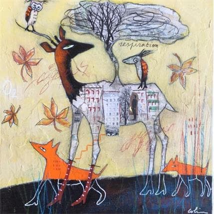 Peinture Besoin d'air par Colin Sylvie | Tableau Art Singulier Acrylique, Collage, Pastel Animaux, Scènes de vie