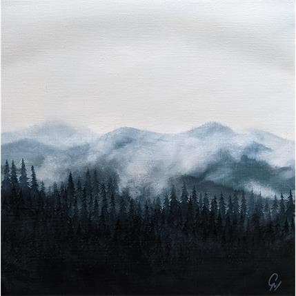 Peinture Forêt bleutée par Pressac Clémence | Tableau Figuratif Huile Paysages