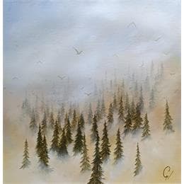 Pintura L'envol du matin por Pressac Clémence | Pintura Figurative Oil Landscapes