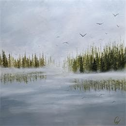 Pintura Grand lac por Pressac Clémence | Pintura Figurative Oil Landscapes