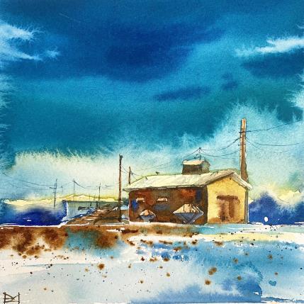 Peinture Emerald sky par Volynskih Mariya  | Tableau Figuratif Aquarelle minimaliste, Nature, Paysages