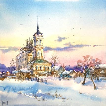 Peinture Frosty morning par Volynskih Mariya  | Tableau Figuratif Aquarelle Architecture, Paysages, Urbain