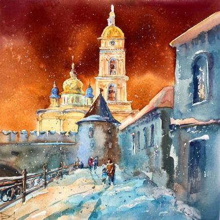 Peinture Snow Tobolsk par Volynskih Mariya  | Tableau Figuratif Aquarelle Architecture, Paysages, Urbain