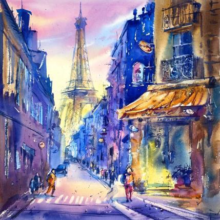 Peinture Evening in Paris par Volynskih Mariya  | Tableau Figuratif Aquarelle Architecture, Paysages, Urbain