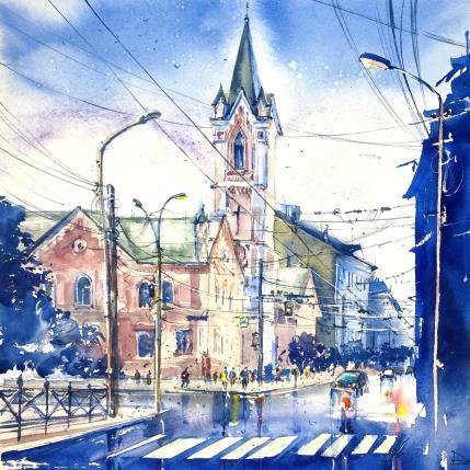 Peinture Lutheran kirch par Volynskih Mariya  | Tableau Figuratif Aquarelle Architecture, Paysages, Urbain