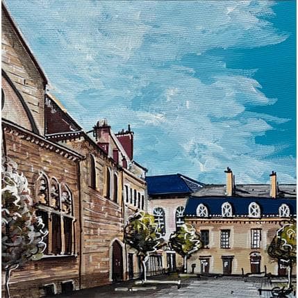 Peinture Place dijonnaise  par Touras Sophie-Kim  | Tableau Figuratif Paysages, scènes de vie, Urbain