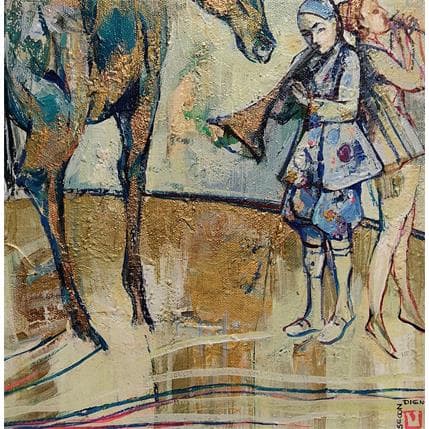 Peinture Les musiciens et le cheval par Machi | Tableau Figuratif Acrylique, Huile Scènes de vie
