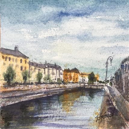 Painting Troyes 83 bords de seine by Hoffmann Elisabeth | Painting Figurative Watercolor Urban