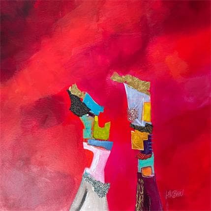 Peinture Une drôle de rencontre par Lau Blou | Tableau Abstrait Acrylique, carton minimaliste, scènes de vie