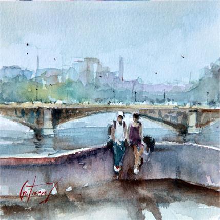 Painting Pont de la Tournelle - Paris  by Gutierrez | Painting Impressionism Watercolor Landscapes, Urban