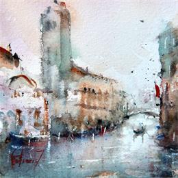 Painting Venise by Gutierrez | Painting Impressionism Watercolor Landscapes