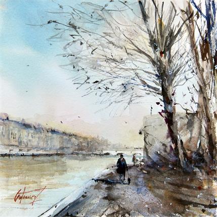 Peinture La balade - La Seine par Gutierrez | Tableau Art naïf Aquarelle Paysages